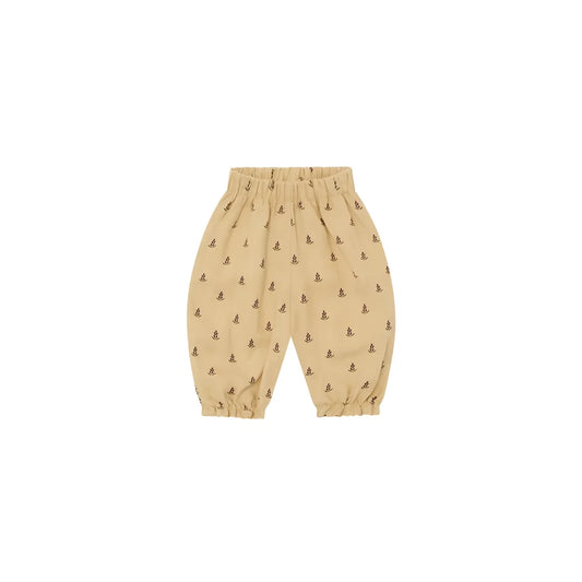 Beige Kinderhose mit braunem Anker-Muster, Gummibund, Lavender Bloom Gardener