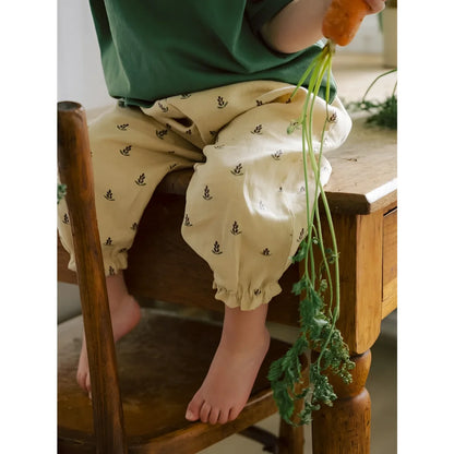 Hose Lavender Bloom Gärtner: Cremefarbene mit Blattmuster, weicher Stoff, elastische Bündchen