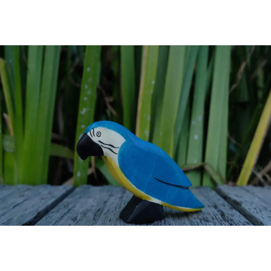 Blaue und gelbe Holzpapagei Figurine für Dekor und Sammlerzwecke