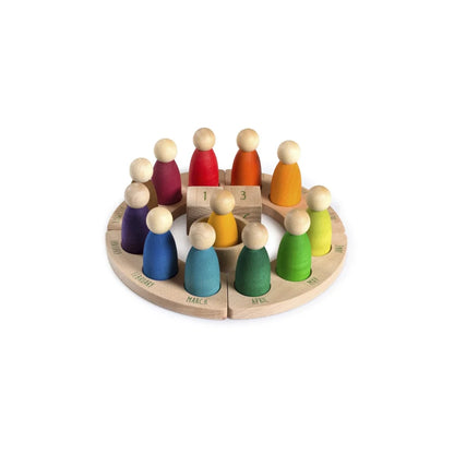 Holzpeg-Puppen-Bildungsset mit bunten Figuren und nummerierten Blöcken