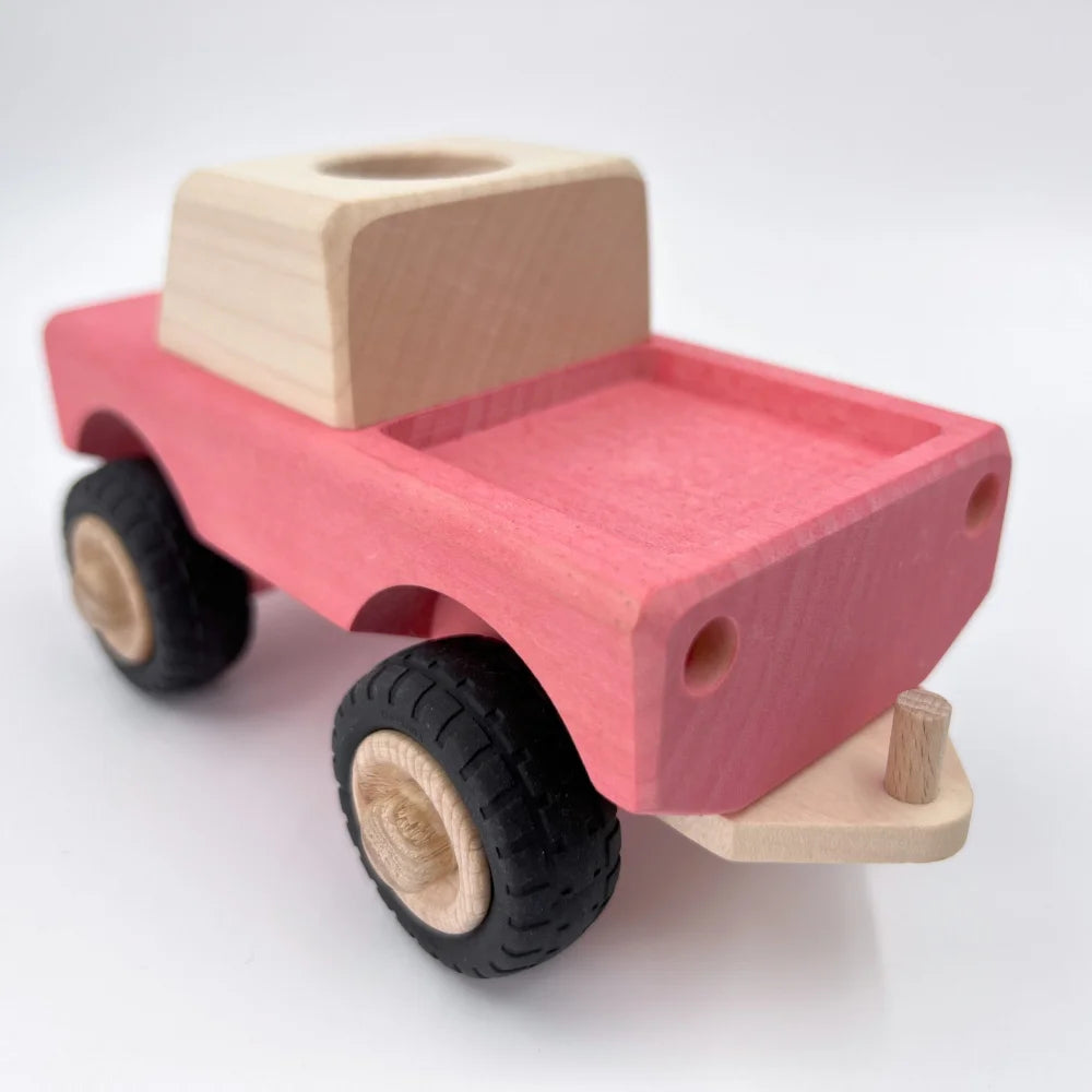 Pink und Naturholz Spielzeugtruck Pickup HOLLE für Kinder zum Spielen