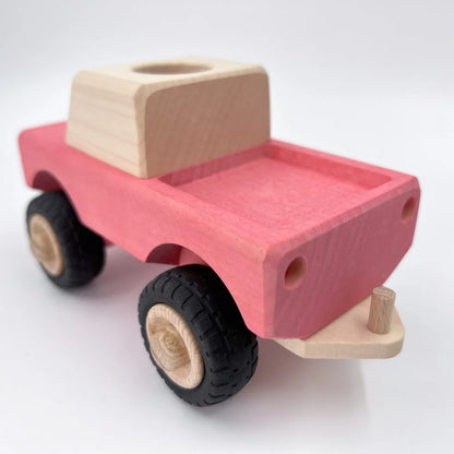 Pink und Naturholz Spielzeugtruck Pickup HOLLE für Kinder zum Spielen