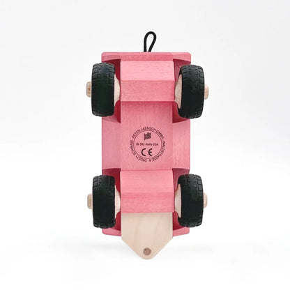 Pinkes Holzspielzeugauto mit schwarzen Rädern für Pickup HOLLE