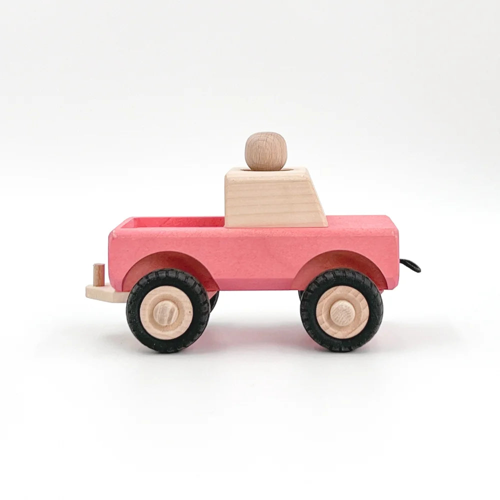 Pink und natürliches Holz Spielzeugtruck Pickup HOLLE für Kinder