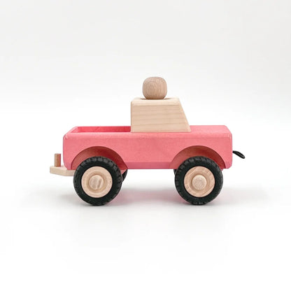 Pink und natürliches Holz Spielzeugtruck Pickup HOLLE für Kinder