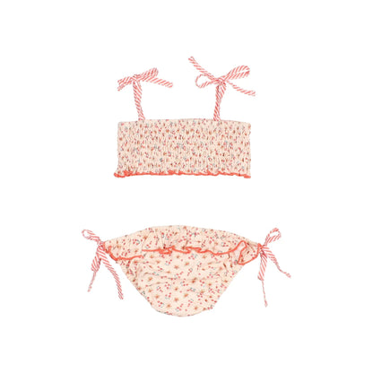Picnic Bikini Coral: zartes rosa Blumen-Bikini-Set mit Rüschen