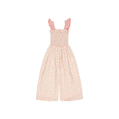 Búho Garden Picnic Jumpsuit Coral in zartem Pink mit Rüschen und Smocked Waist
