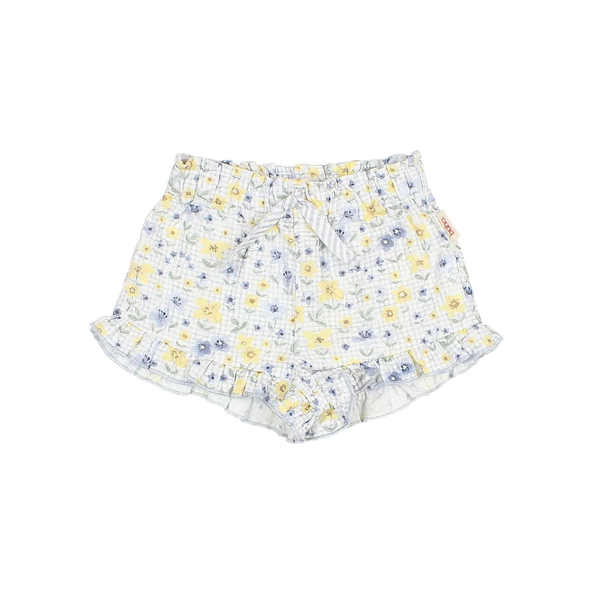 Süße Birnen-Kombi Shorts weiß mit Blumen, Rüschen-Saum, Gummibund