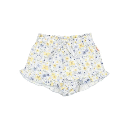 Süße Birnen-Kombi Shorts weiß mit Blumen, Rüschen-Saum, Gummibund