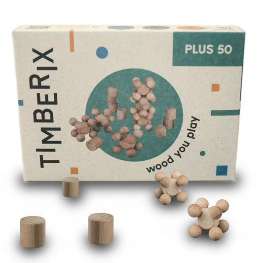 Timberix Plus 50 Bauklötze-Set mit natürlichen Holz-Zylindern und Kugeln
