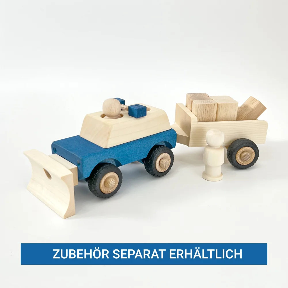 Holzspielzeug Schneepflug mit Anhänger für Polizeiauto PIPPA