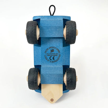 Blaues Holzspielzeugauto mit schwarzen Rädern für Polizeiauto PIPPA