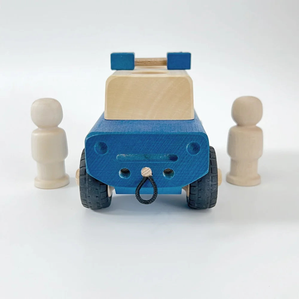 Blaue und braune Holzspielzeugauto Polizistra PIPPA für Kinder