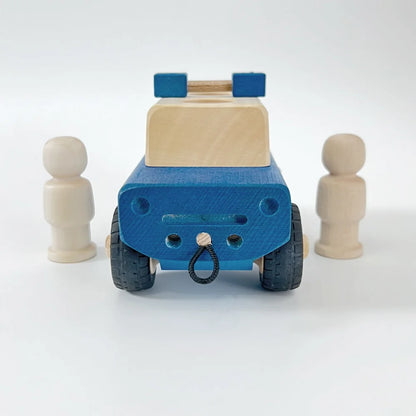 Blaue und braune Holzspielzeugauto Polizistra PIPPA für Kinder