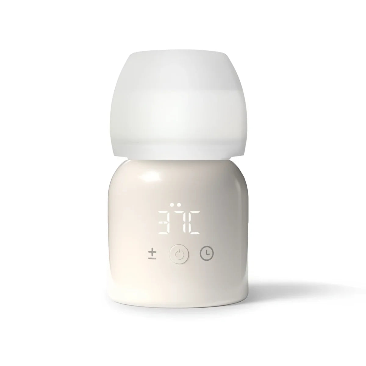 Tragbarer Flaschenwärmer TooGo 2.0: Cremeweiße Babyflasche mit weißem Deckel