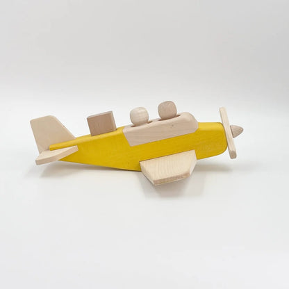 Gelbes und beiges Holzspielzeugflugzeug Propellerflugzeug BONNIE für Kinder