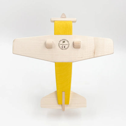 Holzspielzeug Flugzeug mit gelben Akzenten, Propellerflugzeug BONNIE