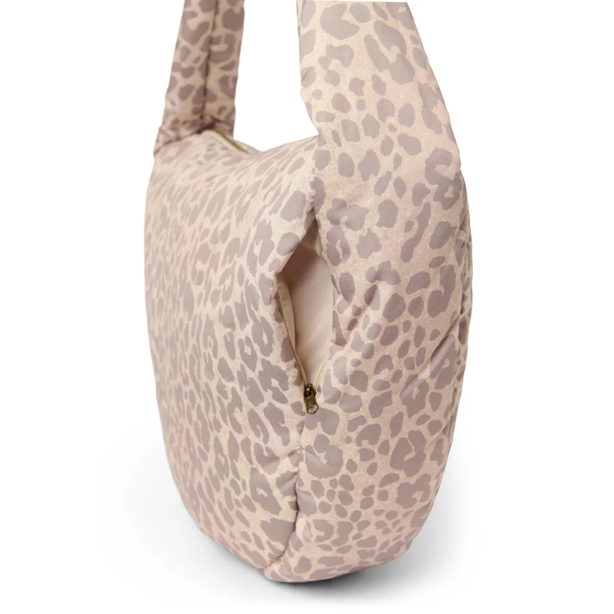 Noos puffy cross body bag braun mit Leopardmuster und seitlichen Fächern