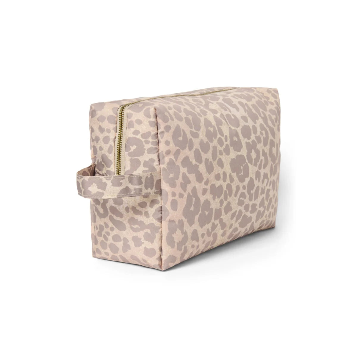 Puffy Kosmetiktasche Beige Leopard mit Taupe-Muster und Goldreißverschluss