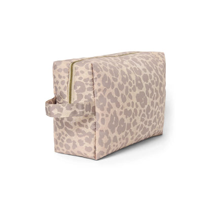Puffy Kosmetiktasche Beige Leopard mit Taupe-Muster und Goldreißverschluss