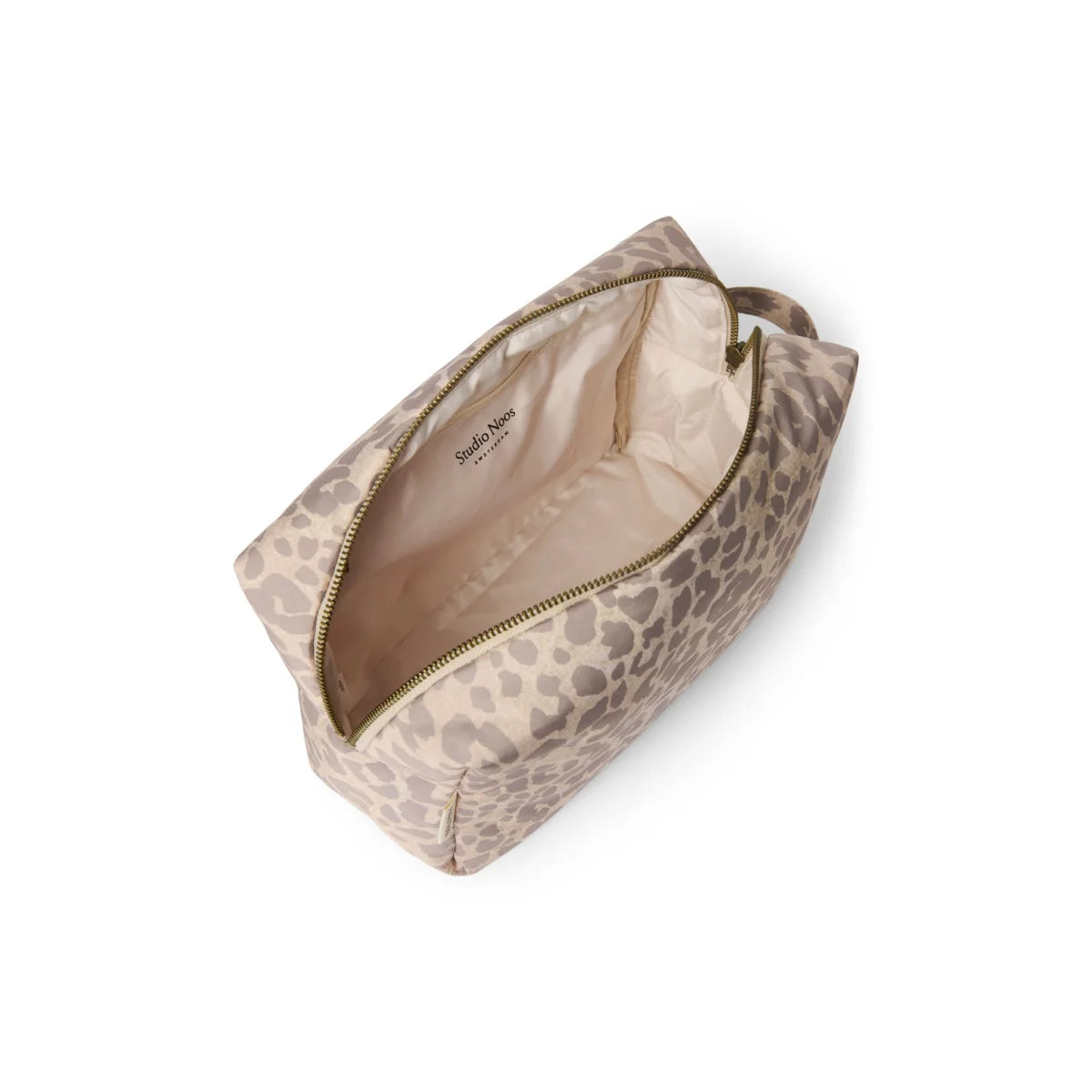 Beige Leopard Puffy Kosmetiktasche Studio Noos mit Goldreißverschluss