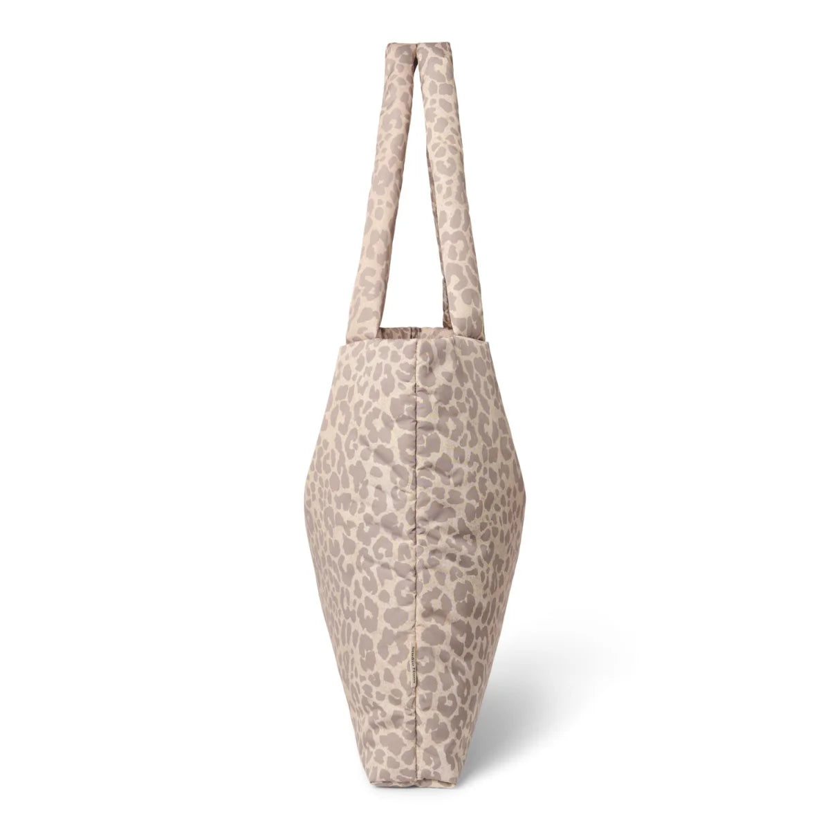 Puffy Mom Bag Beige Leopard: Beige Leopard-Print Puffer-Tasche mit gepolsterten Griffen