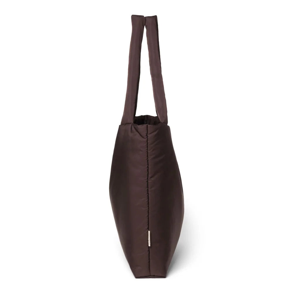 Dunkelbraune gepolsterte Tote-Tasche mit zwei Schultergurten, Puffy Mom Bag Brown