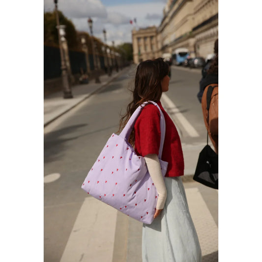 Puffy Mom Tasche Lila Hearts: Lavendel Tasche mit roten Dreiecken