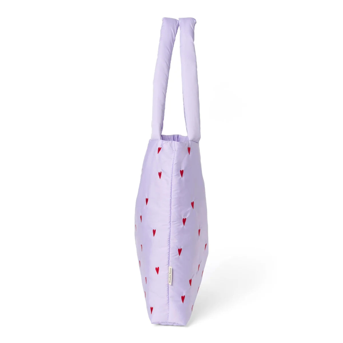 Lila Hearts Puffy Mom Tasche mit Lavendel-Stoff, roten Herzen, oeko-tex zertifiziert