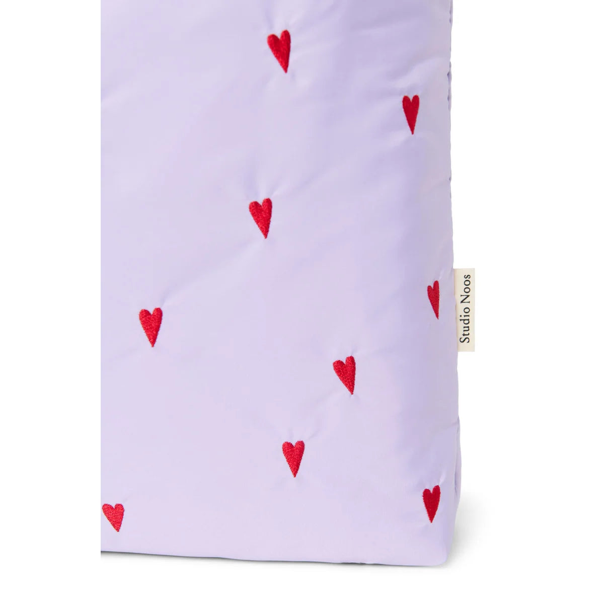 Lavendel-bettlaken mit roten Herz-Stickereien, Puffy Mom Tasche Lila Hearts
