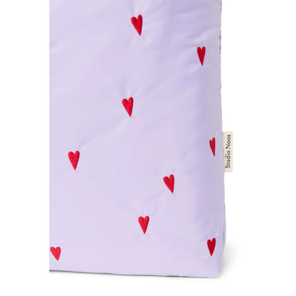 Lavendel-bettlaken mit roten Herz-Stickereien, Puffy Mom Tasche Lila Hearts