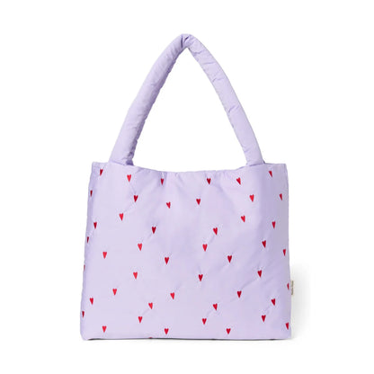 Lavendel-gedeckte Puffy Mom Tasche Lila Hearts mit roten Herzen, Studio Noos, Öko-Tex zertifiziert