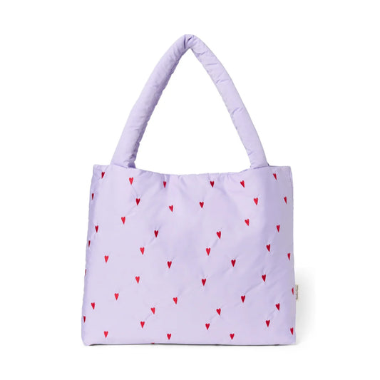 Lavendel-gedeckte Puffy Mom Tasche Lila Hearts mit roten Herzen, Studio Noos, Öko-Tex zertifiziert