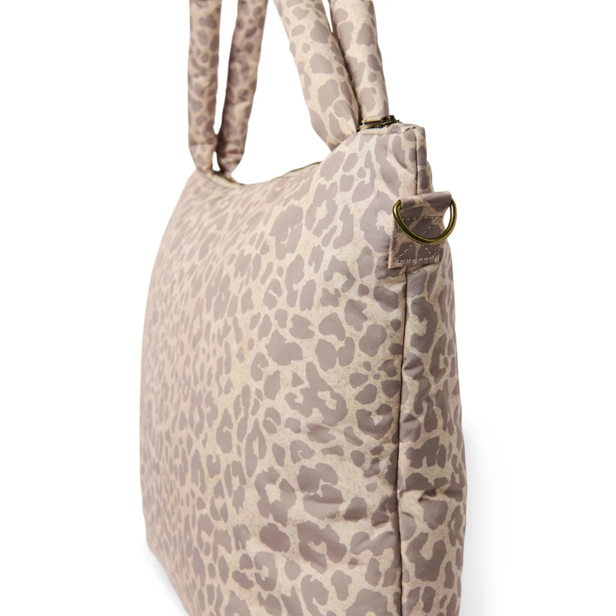 Puffy Mom Windeltasche Beige Leopard Rückseite mit Goldring