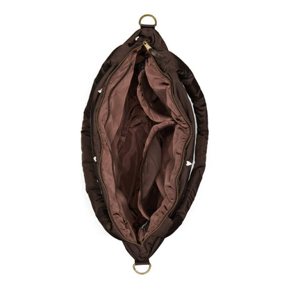 Dunkelbraune gesteppte Tote-Tasche mit geräumigem Mehrfachfach-Innenraum und Reißverschluss