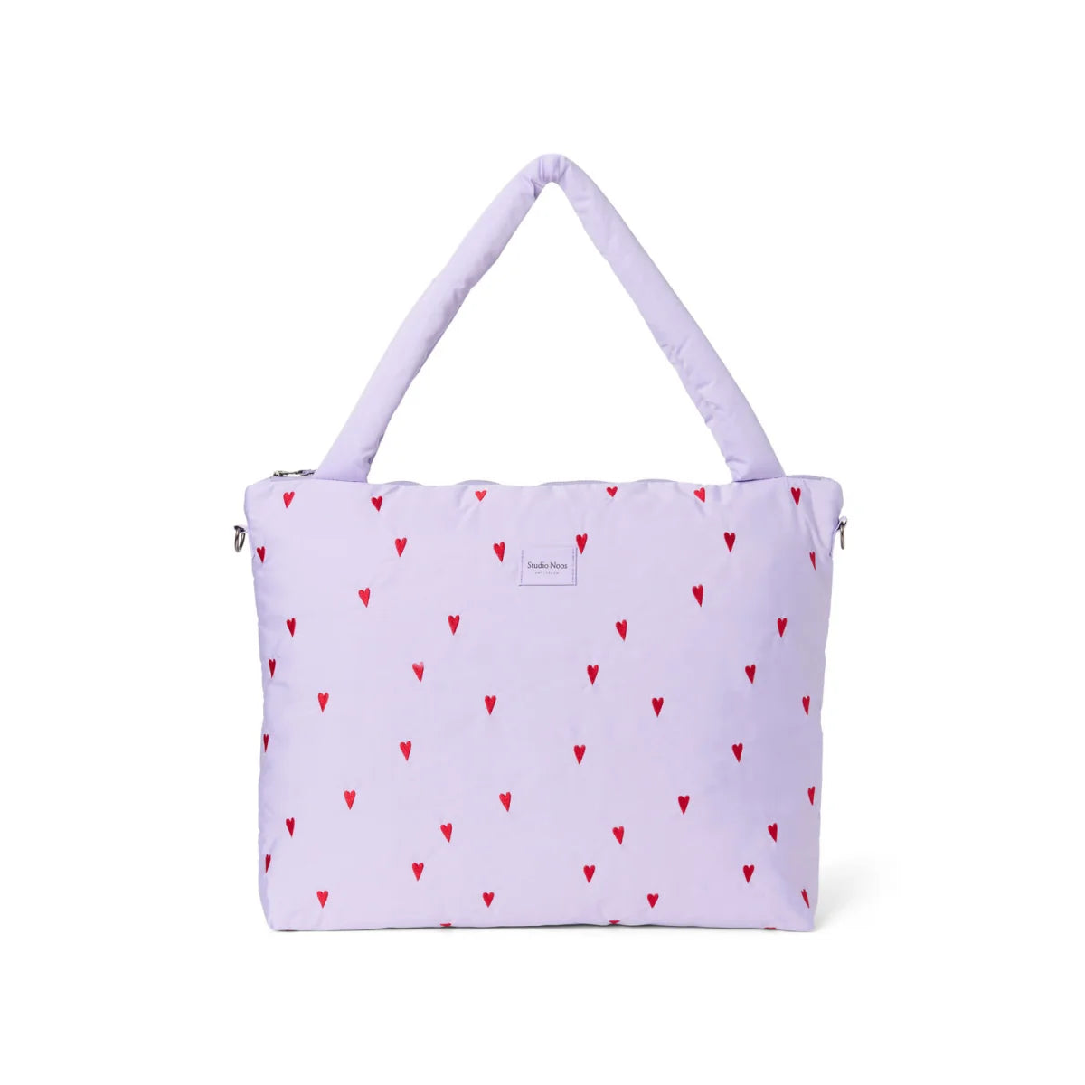 Puffy Mom Lila Hearts Tragetasche in Lavendel mit roten Herzen