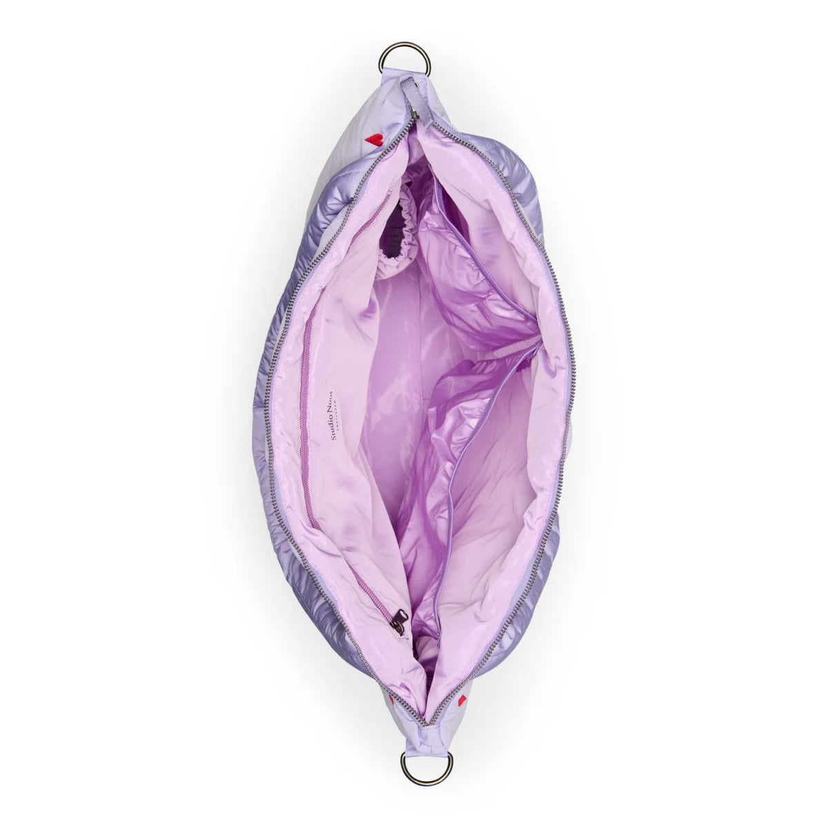Lila Hearts Puffy Mom Windeltasche in Lavendel mit passendem Innenfutter