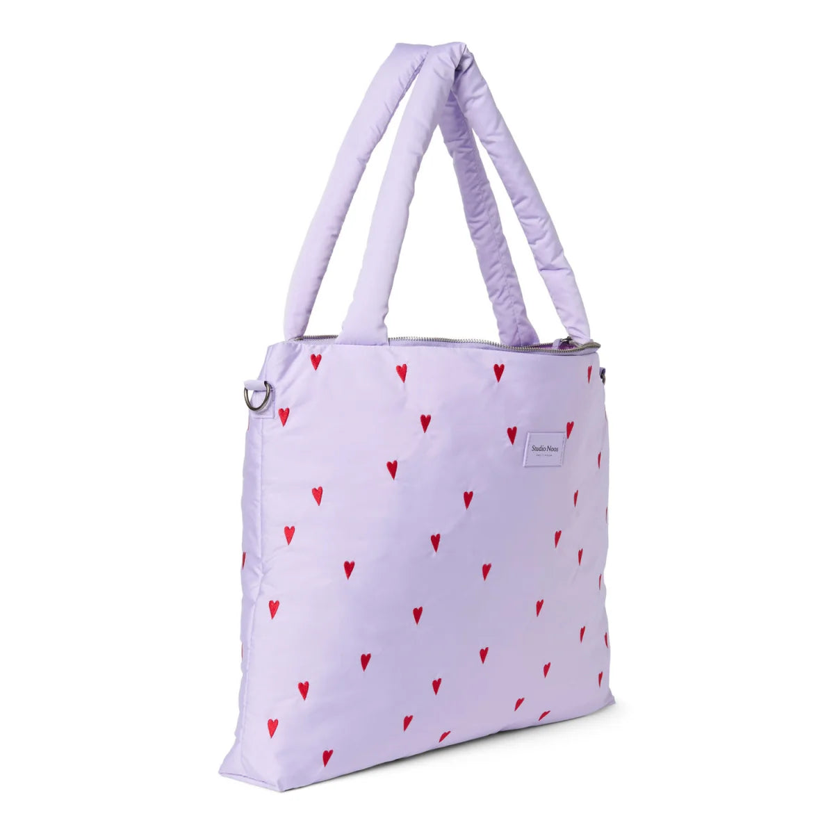 Lavendelfarbene gepolsterte Wickeltasche Puffy Mom Lila Herzen