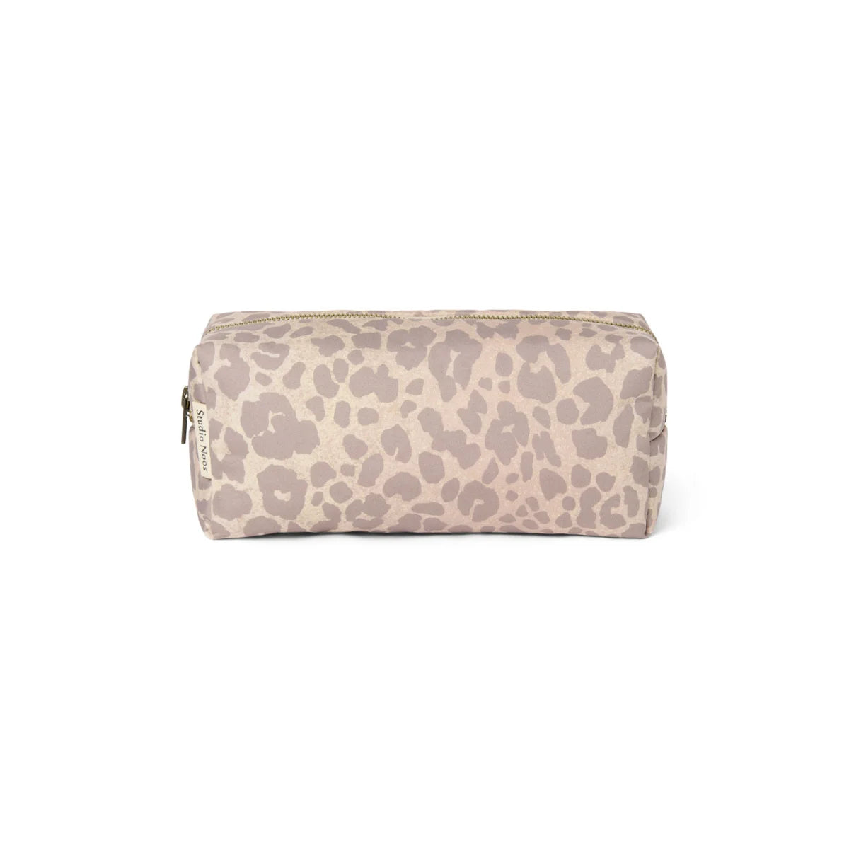 Beige Leopard Puffy Necessaire Taupe Leopard Print Etui Gold Reißverschluss