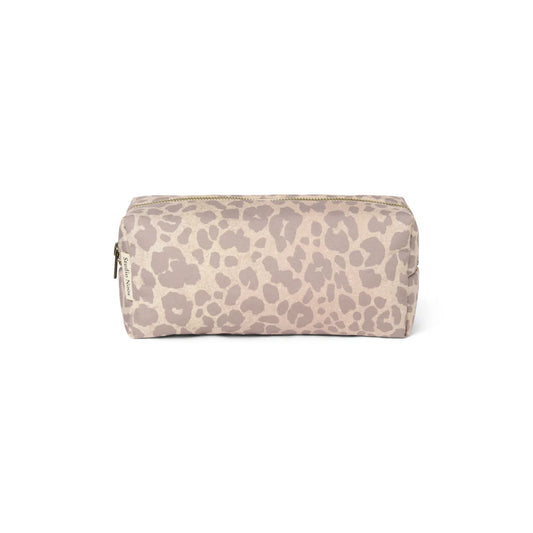 Beige Leopard Puffy Necessaire Taupe Leopard Print Etui Gold Reißverschluss
