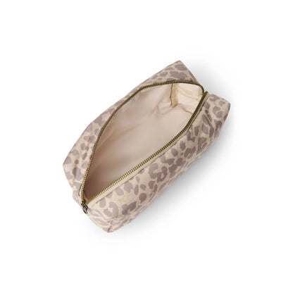 Puffy necessaire beige Leopardmuster mit Goldreißverschluss