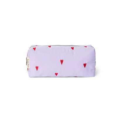 Lavendel Puffy Necessaire Lila Herzen mit rotem Herzstickerei