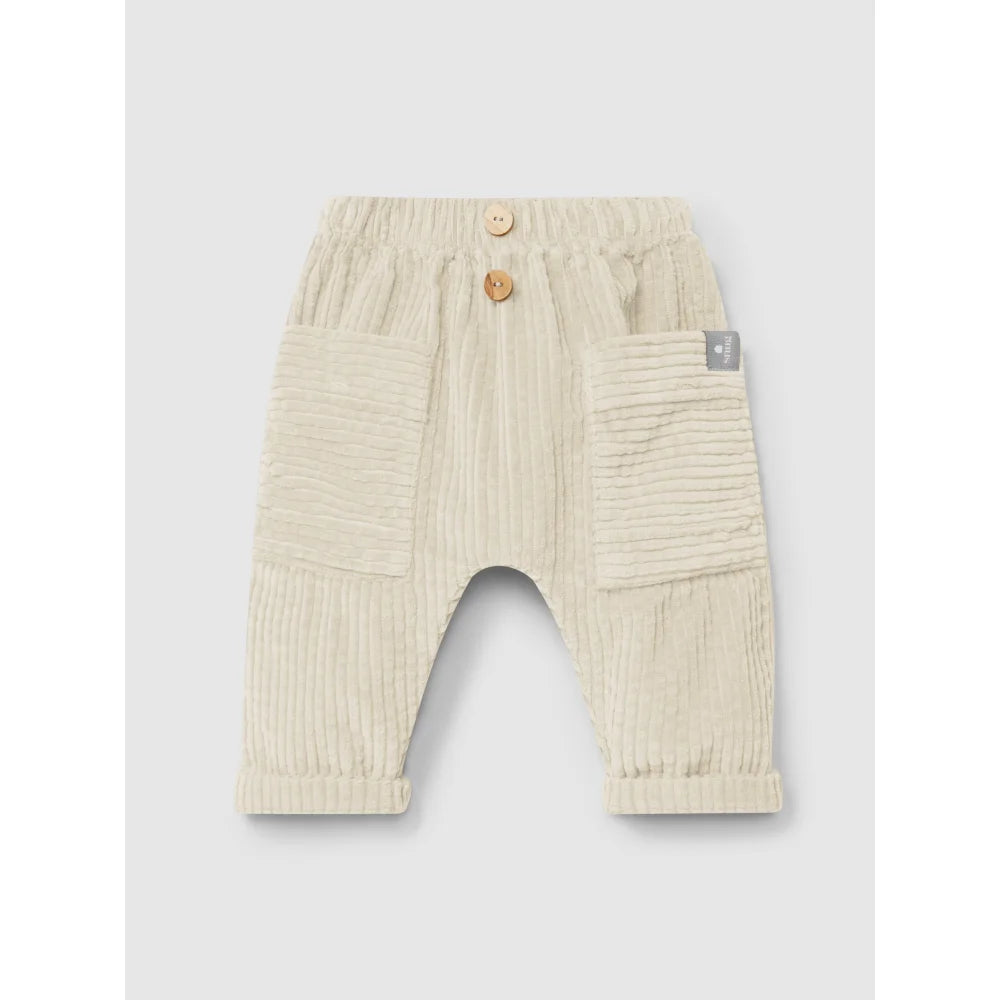 Cremefarbene Cordhosen für Babys mit zwei Knöpfen und Vorder Taschen