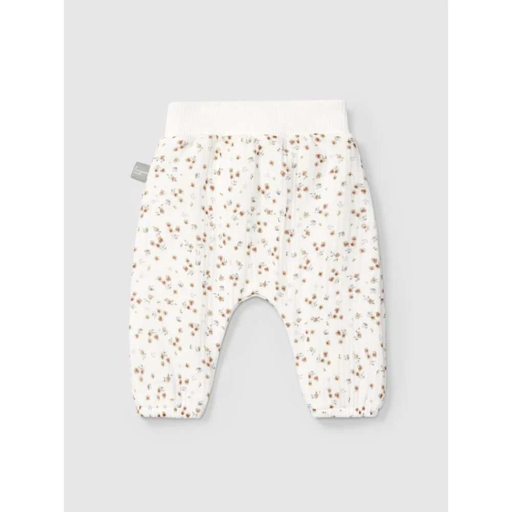 Creamfarbene Babyhosen mit all-over zartem Blumenmuster und elastischen Bündchen