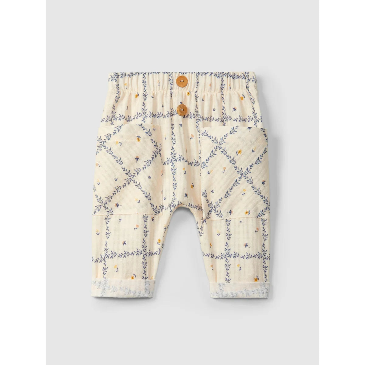 Beige Babyhose gestreift leinen mit dekorativen Holzknöpfen