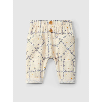 Beige Babyhose gestreift leinen mit dekorativen Holzknöpfen
