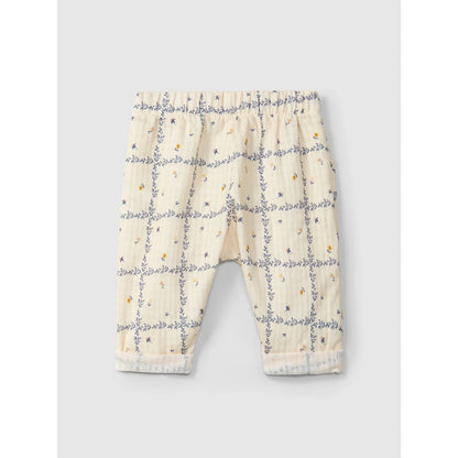Gestreifte Leinenhose für Babys mit Blumenmuster, elastischem Bund