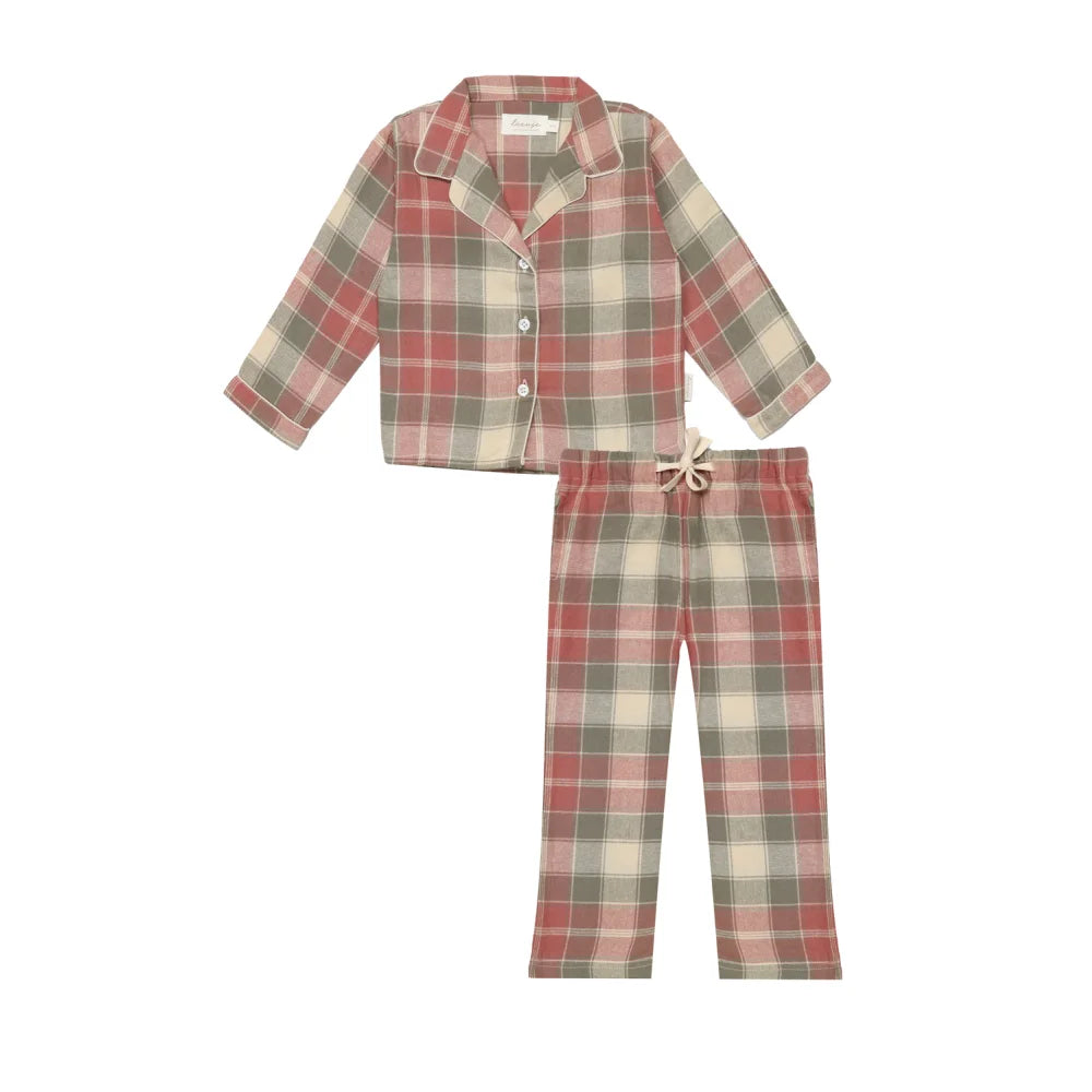 Plaid Pyjama Set für Erwachsene aus Flanell mit rotem, grünem und weißem Muster