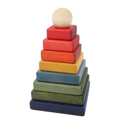Rainbow square pyramid nachhaltiger holzstapelturm in regenbogenfarben mit kugelspitze für ökologische baby- & kinderprodukte