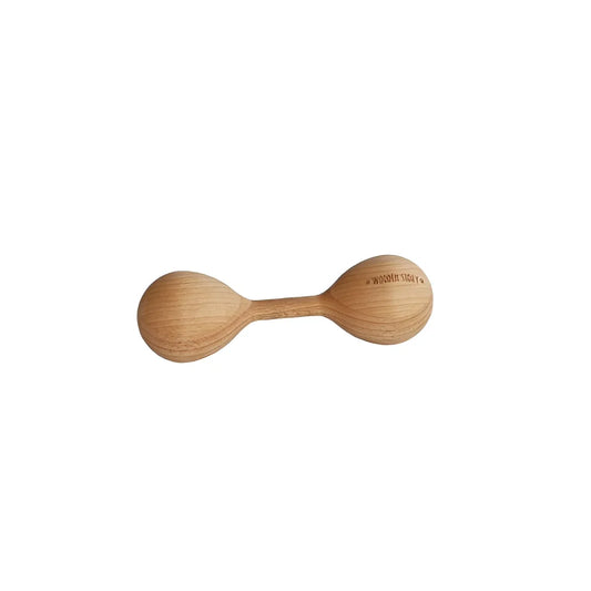 Rassel lark leichte braune holzmaraca mit glatten enden und natürlicher holzmaserung für ökologische baby- & kinderprodukte